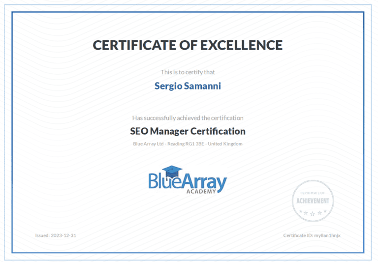 certificazione SEO blue array